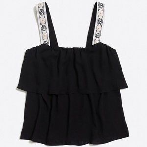 J Crew Womens Black Tiered Embroidered Top Size 4